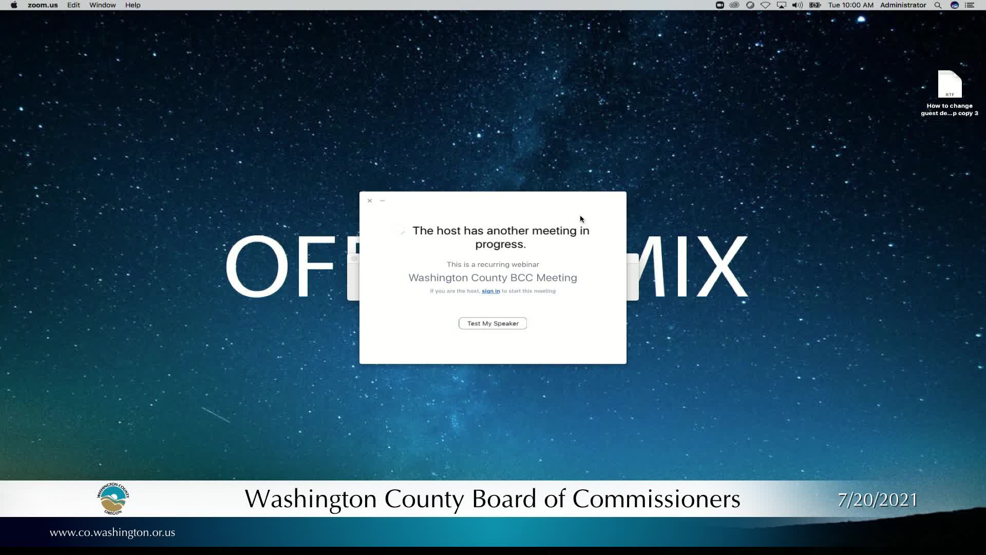 Thumbnail image for July 20, 2021 Washington County Board of Commissioners Meeting