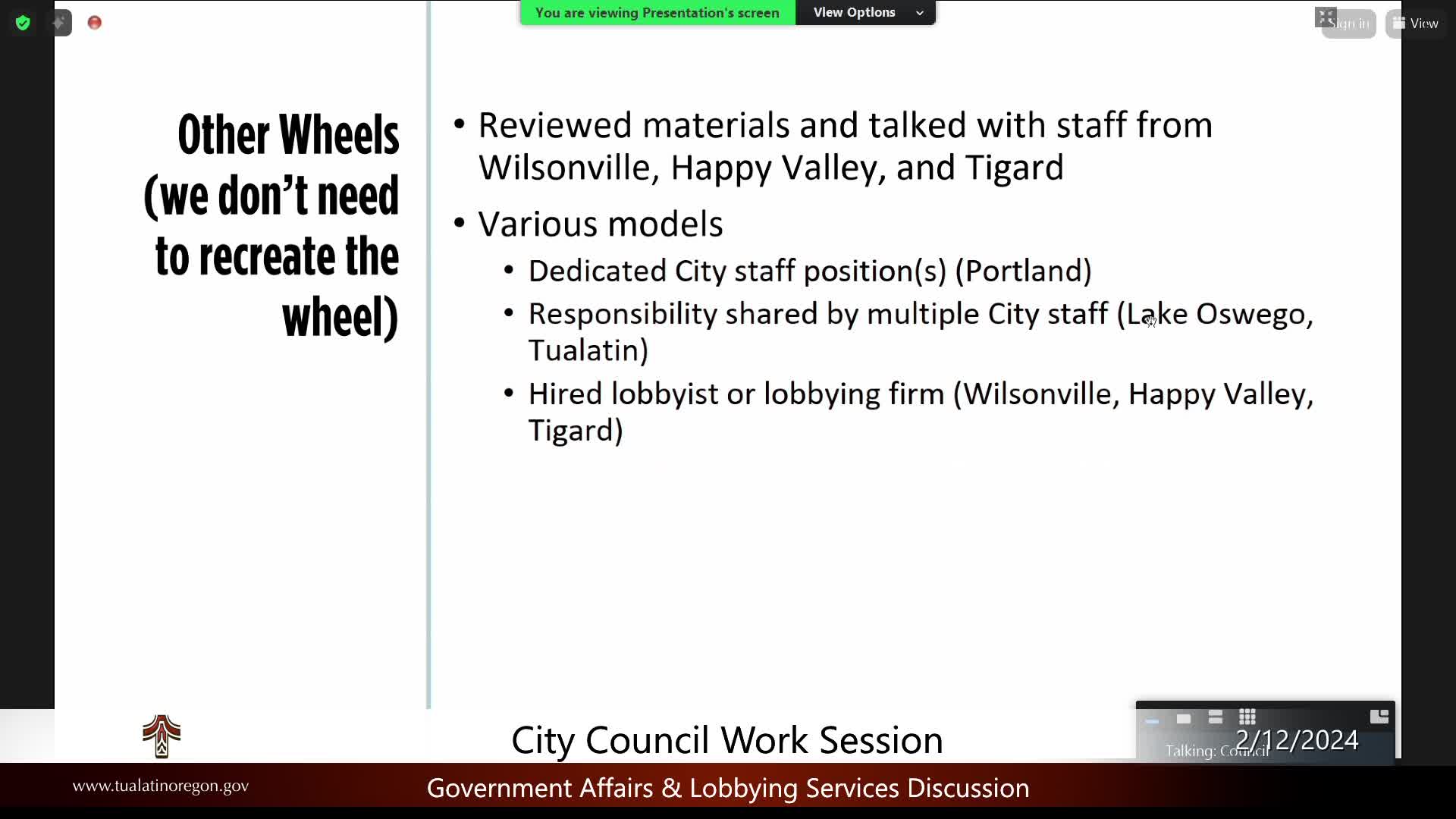 Thumbnail image for February 12, 2024 - Tualatin City Council Work Session