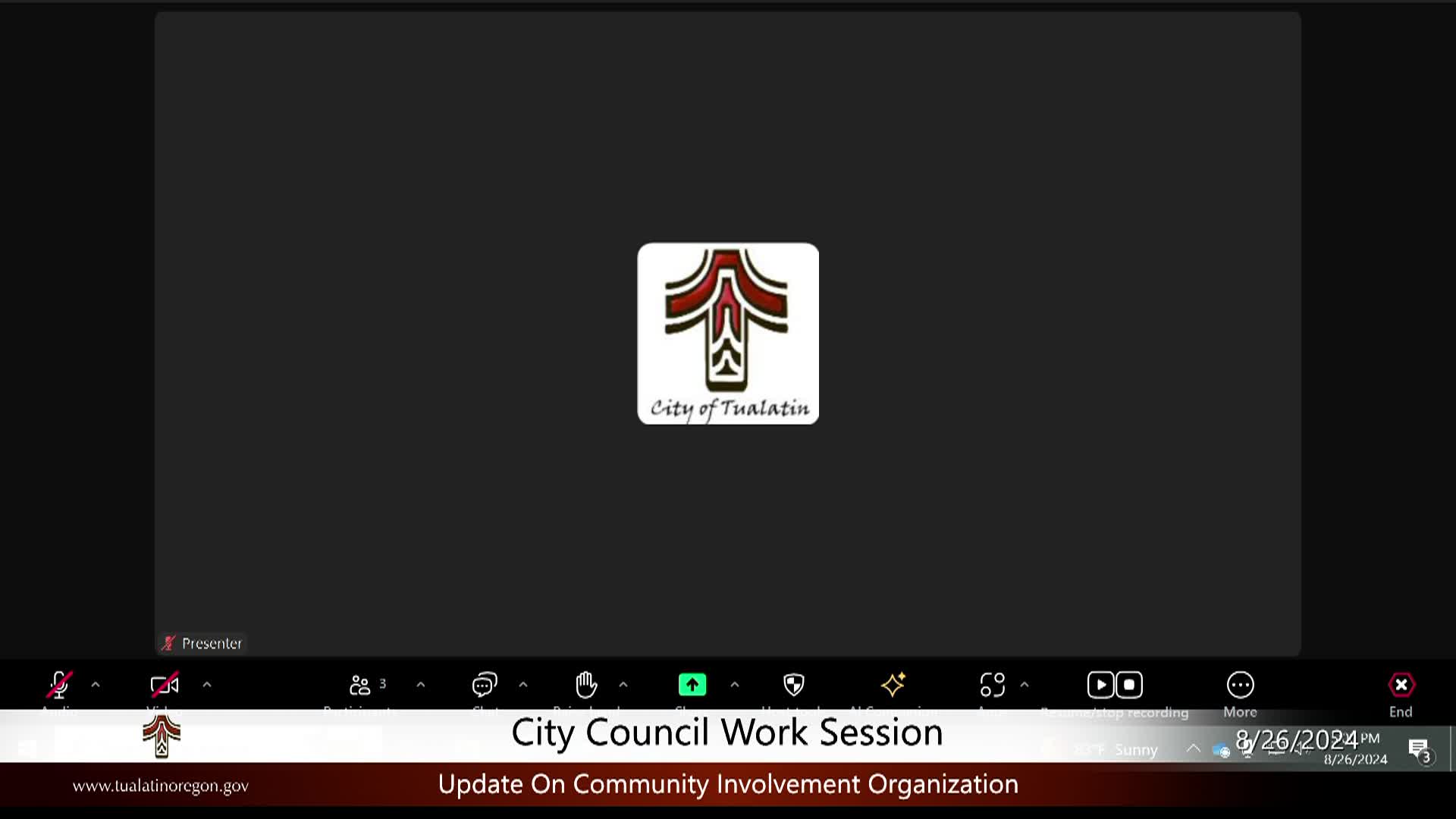 Thumbnail image for August 26, 2024 Tualatin City Council Work Session